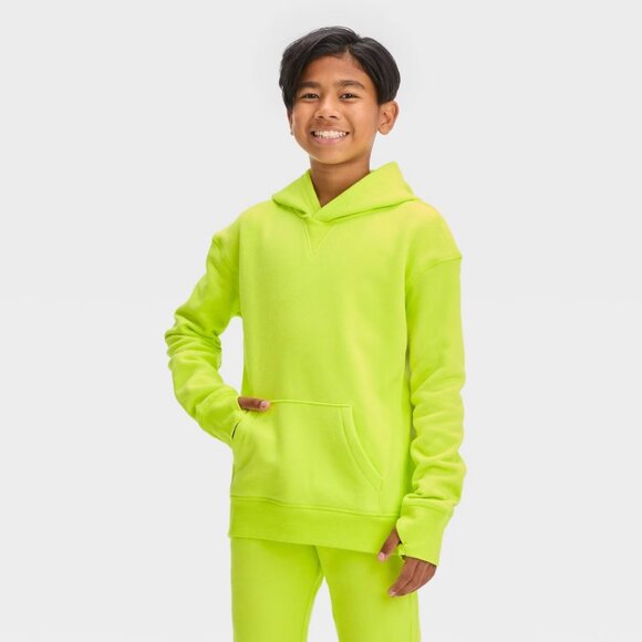 NEW! 2pc Set - Boys Fleece Hooded Sweatshirt Hoodie & Joggers, Bright Lime - Picture 1 of 16